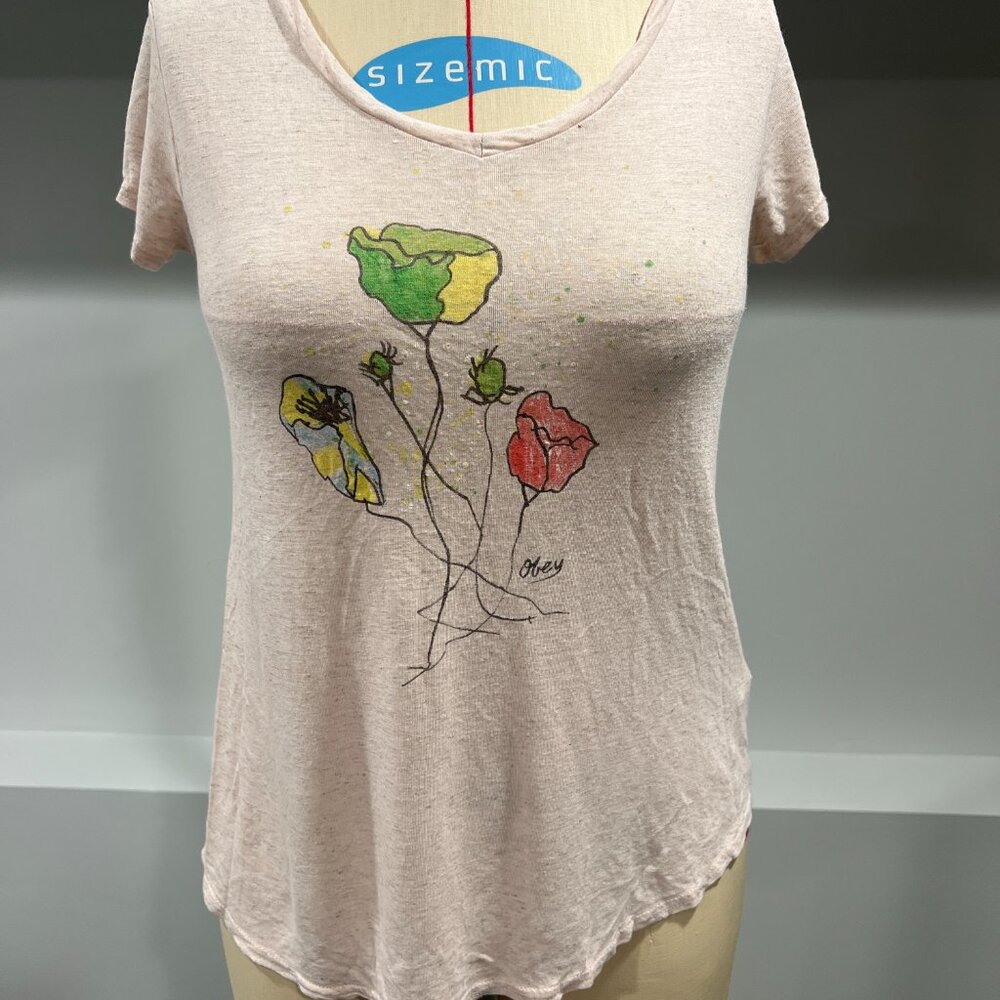 Obey linen blend graphic tee, size M